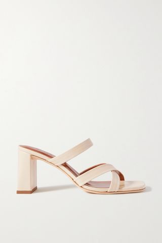 By Far + Lenny Crinkled Glossed-Leather Mules