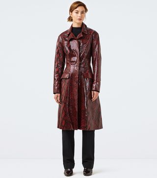 Finery + Tristan Burgundy Snake Print Leather Coat