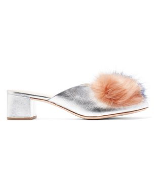 Loeffler Randall + Lulu Faux Fur-Trimmed Metallic Textured-Leather Mules