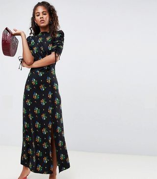 ASOS + Tall City Maxi Tea Dress With Split in Black Floral