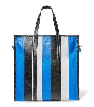 Balenciaga + Bazar Medium Striped Textured-Leather Tote