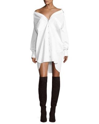 Kendall + Kylie + Boyfriend Button-Front Cotton Shirtdress