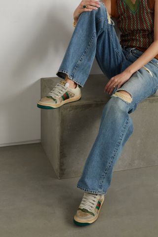 Gucci + Screener Suede, Distressed Leather and Canvas Sneakers