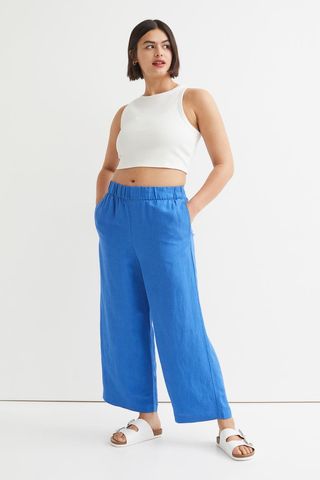 H&M + Wide-Leg Linen-Blend Pants