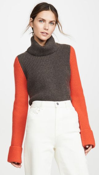 Autumn Cashmere + Cuffed Colorblock Cashmere Pullover