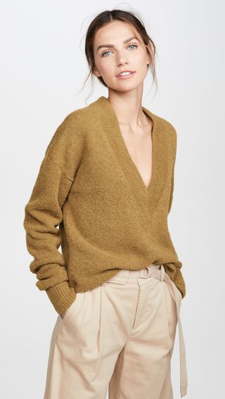 Tibi + V Neck Pullover with Arm Band Cuffs