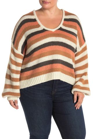 Madewell + Colorblock Stripe Balloon Sleeve Knit Sweater