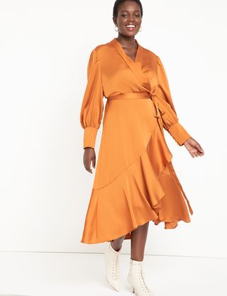 Eloquii + Bishop Sleeve Wrap Dress