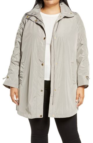 Via Spiga + Ruched Sleeve Packable Rain Jacket