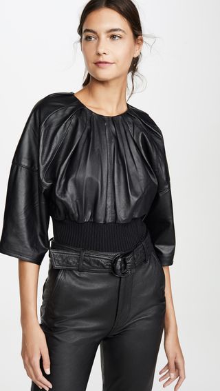 3.1 Phillip Lim + Leather Rib Hem Top