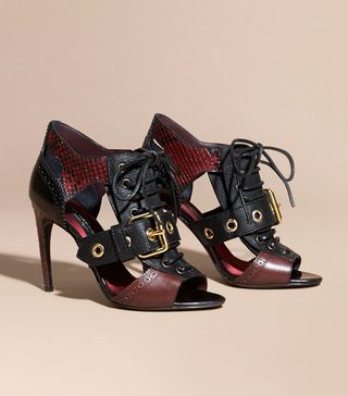 Burberry + Buckle Detail Leather Snakeskin Cut-Out Ankle Boots