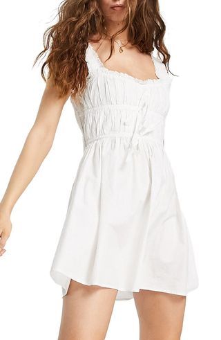 Topshop + Ruched Cotton Poplin Dress