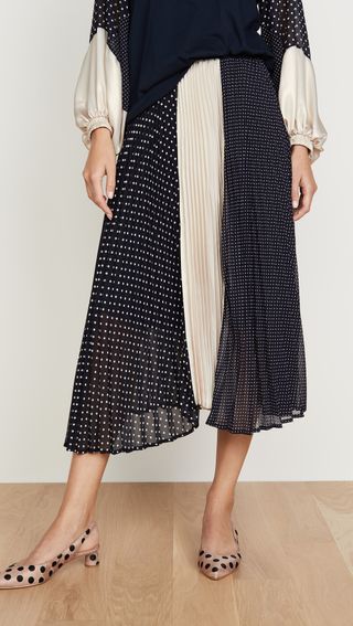 Clu + Polka Dot and Gold Pleated Skirt