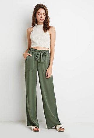 Forever 21 + Green Belted Wide-Leg Pants