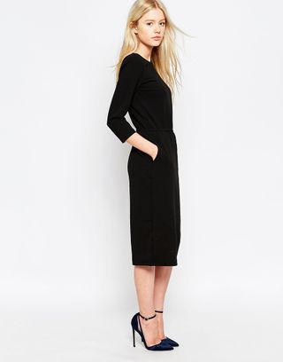 Vero Moda + Long Sleeve Midi Dress in Black