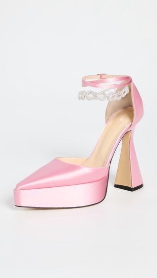 Mach 
Mach + Pointed to Satin Platform Pumps