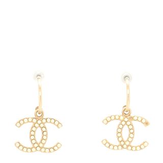 Chanel + Chanel Crystal Pearl Caviar Cc Drop Earrings Gold
