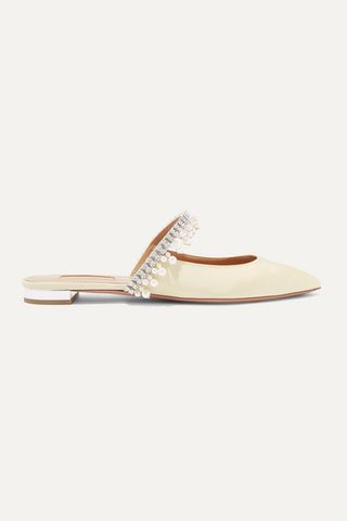 Aquazzura + Exquisite Faux Pearl and Crystal-Embellished Grosgrain Slippers