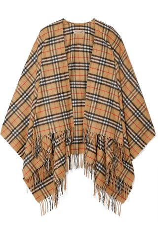 Burberry + Fringed Checked Cashmere and Merino Wool-Blend Wrap