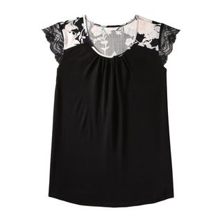 Joe Fresh + Lace Sleeve Lounge Tee in Black