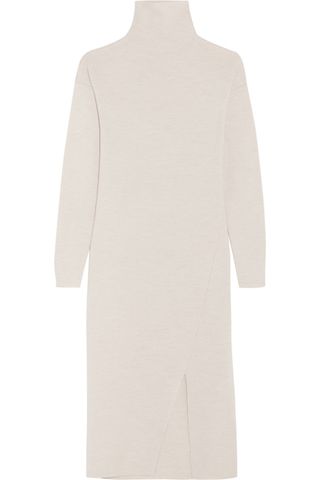 Tibi + Turtleneck Merino Wool Midi Dress in Off-White