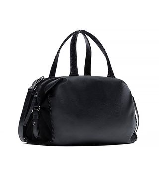 Zara + Leather Bowling Bag With Woven Strap Detail