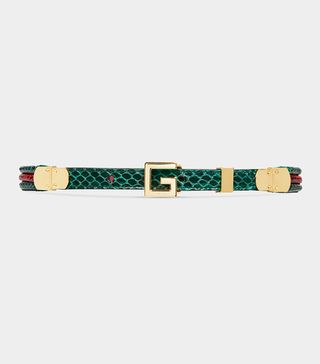 Gucci + Snakeskin Belt With Square G Buckle