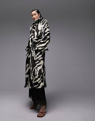 Topshop + Faux Fur Long-Line Belted Coat