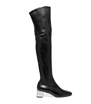 Miu Miu + Crystal-Embellished Leather Over-the-Knee Boots