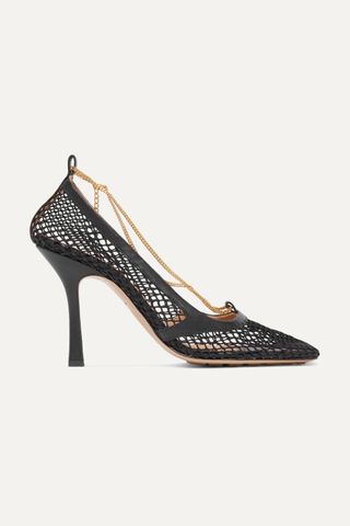 Bottega Veneta + Embellished Leather-Trimmed Mesh Pumps