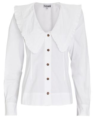 Ganni + Collared Poplin Button-Down Blouse