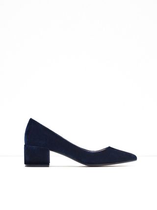 Zara + Block Heel Velvet Shoes