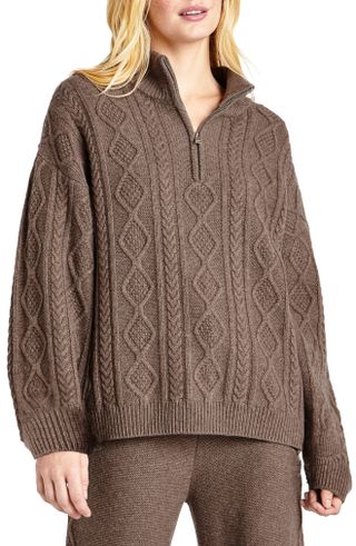 Splendid + Dakota Oversize Cable Stitch Quarter Zip Sweater