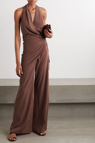 Cortana + Nadjwa Draped Silk Crepe De Chine Halterneck Jumpsuit