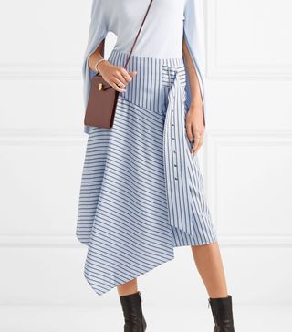 Tibi + Wrap-Effect Striped Poplin Midi Skirt