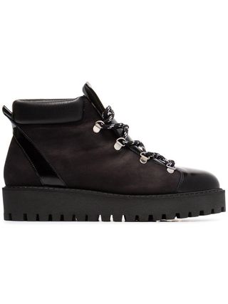 Ganni + Black Alma Shearling Lined Leather Hiking Boots