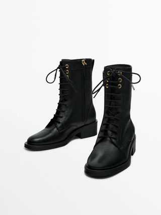 Massimo Dutti + Lace-Up Flat Ankle Boots