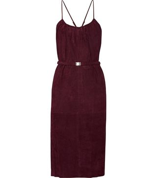 Halston Heritage + Belted Suede Midi Dress