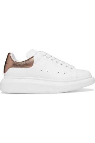 Alexander McQueen + Metallic Leather Exaggerated-Sole Sneakers