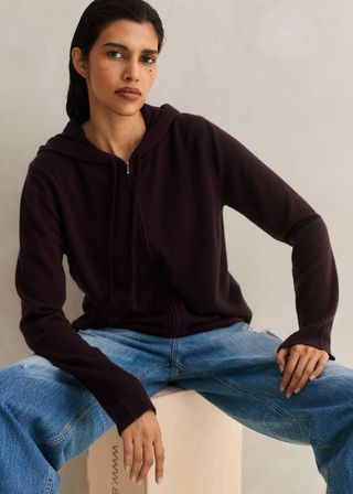 Me+Em + Cashmere Relaxed Fit Box Zip Hoody