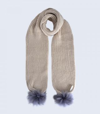 Amelia Jane + Oatmeal Scarf with Grey Pom Poms