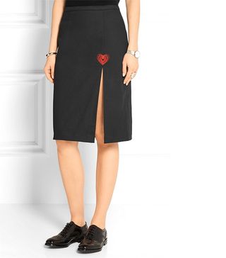 Christopher Kane + Embroidered Stretch-Cotton Twill Skirt