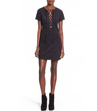 Wayf + Faux Suede Lace-Up Shift Dress