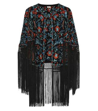 Talitha + Zara fringed embroidered silk-ottoman cape