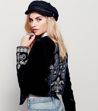 Free People + Embroidered Velvet Cropped Jacket