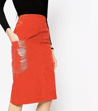 ASOS + Suede Pencil Skirt with Patent Leather Pockets
