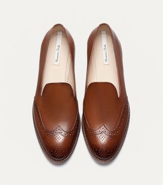 Massimo Dutti + Flat Leather Shoes with Broguing Detail