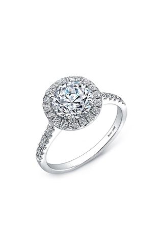 Bony Levy + Pave Diamond Halo Round Engagement Ring Setting