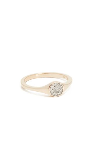 Adina Reyter + 14K Small Solid Pave Diamond Signet Ring