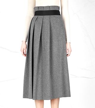 Harvey Nichols + Grey Pleated Jersey Midi Skirt